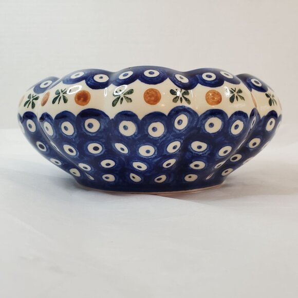Vtg Janusz Jakubowski Hand-Painted Polish Pottery Small Bowl Blueberry & Pumpkin - Picture 7 of 8